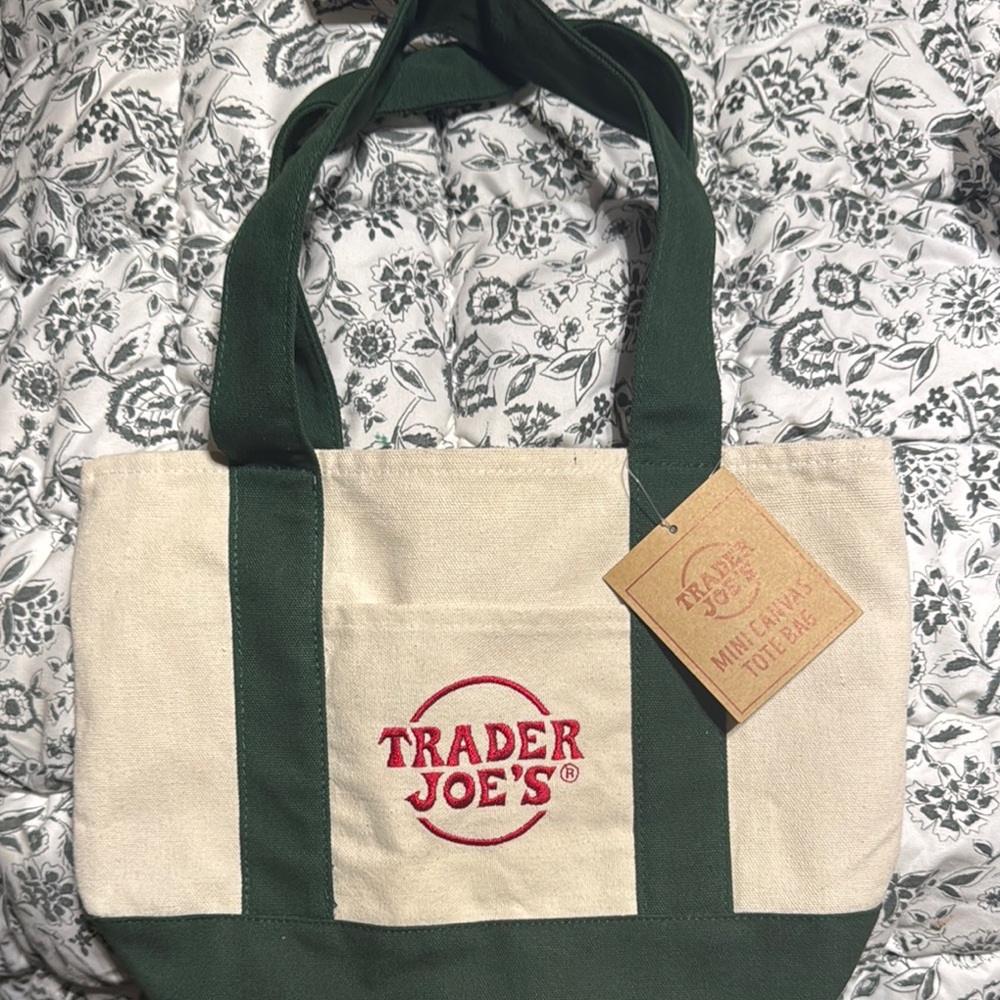 Trader Joe's  Mini Canvas Tote Bag Green